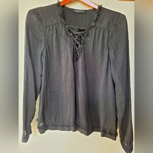 Maven West Revolve Womens Black Lace Up Fringe Trim Blouse Size M